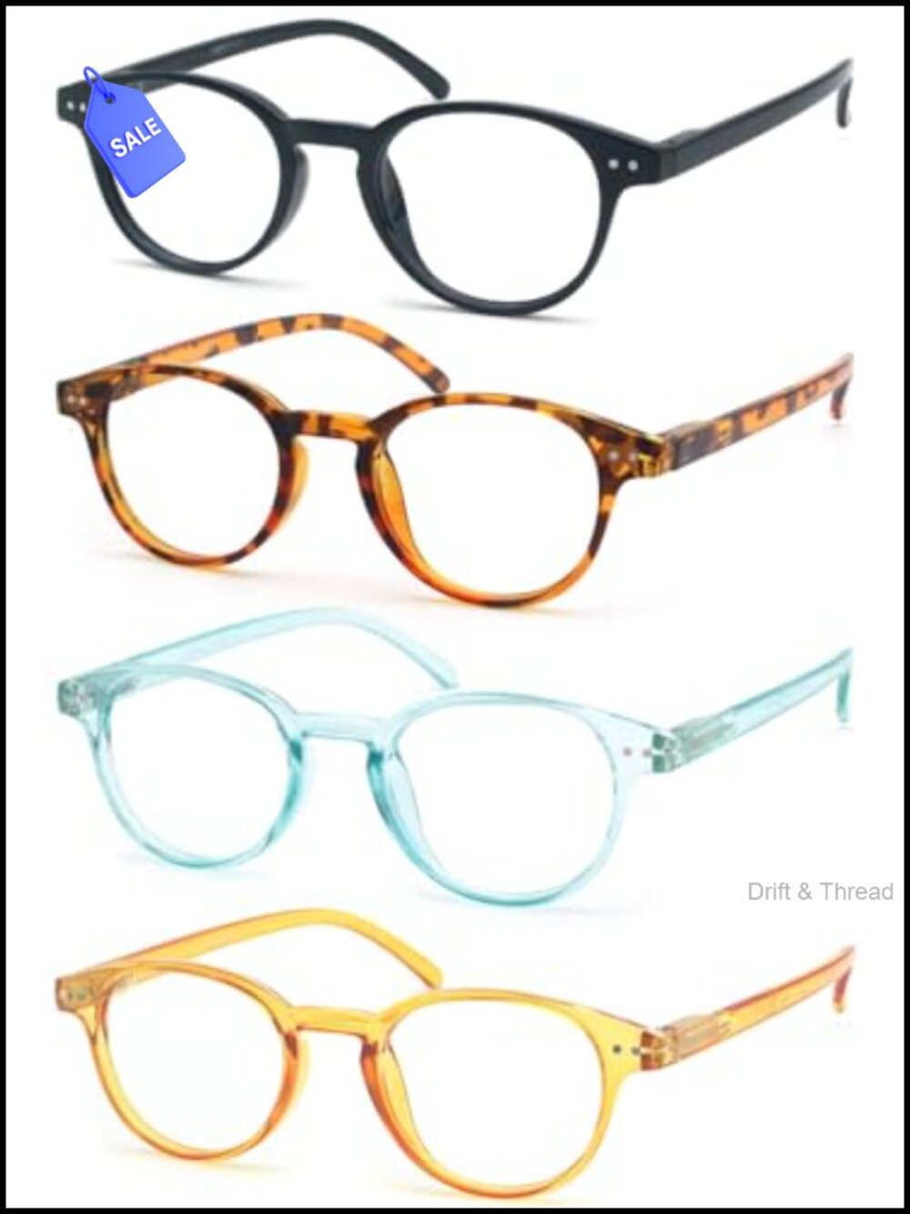Blue Light Blocking Round Reading Glasses +1.50 Petite Face 4 Pack